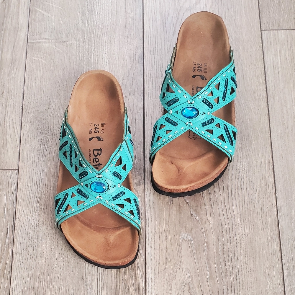 Betula By Birkenstock Joyce Turquoise Beaded Sandals